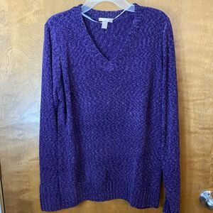 WHITE‎ Stag purple chenille heather super soft acrylic polyester v neck sweater